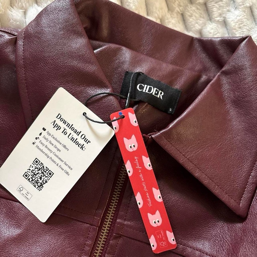 Cider Burgundy Faux Leather Zip-Up Jacket - Picture 3 of 6